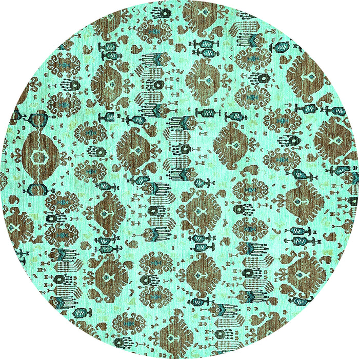 Round Abstract Turquoise Modern Rug, abs344turq