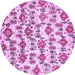 Round Machine Washable Abstract Purple Modern Area Rugs, wshabs344pur