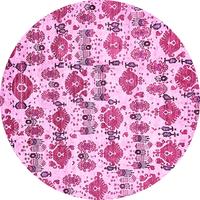 Round Machine Washable Abstract Pink Modern Rug, wshabs344pnk