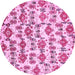 Round Machine Washable Abstract Pink Modern Rug, wshabs344pnk