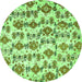 Round Machine Washable Abstract Green Modern Area Rugs, wshabs344grn