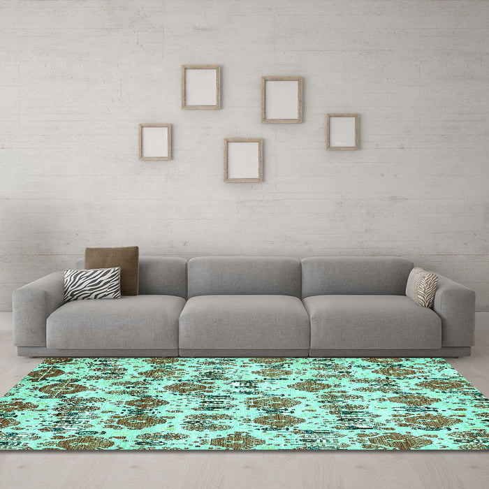 Machine Washable Abstract Turquoise Modern Area Rugs in a Living Room,, wshabs344turq