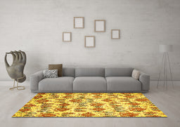 Machine Washable Abstract Yellow Modern Rug in a Living Room, wshabs344yw