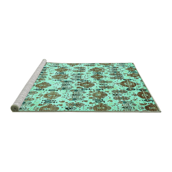 Sideview of Machine Washable Abstract Turquoise Modern Area Rugs, wshabs344turq