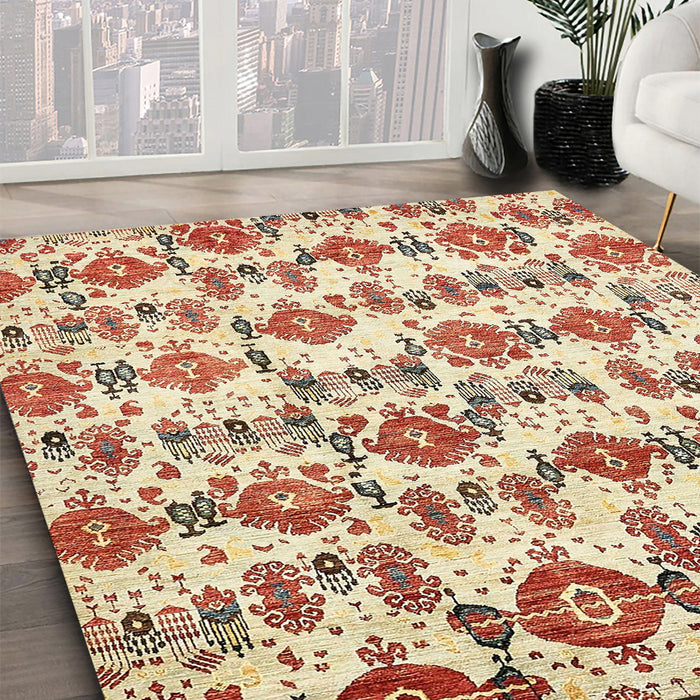 Abstract Khaki Gold Modern Rug in Family Room, abs344