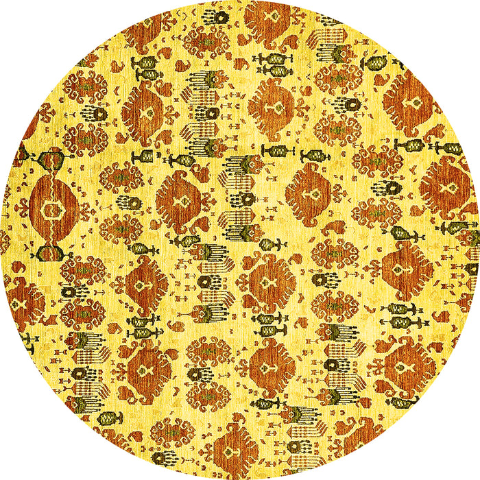 Round Machine Washable Abstract Yellow Modern Rug, wshabs344yw