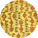 Round Machine Washable Abstract Yellow Modern Rug, wshabs344yw