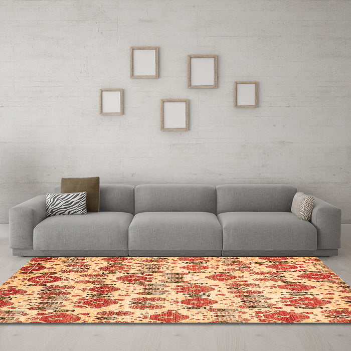 Machine Washable Abstract Orange Modern Area Rugs in a Living Room, wshabs344org