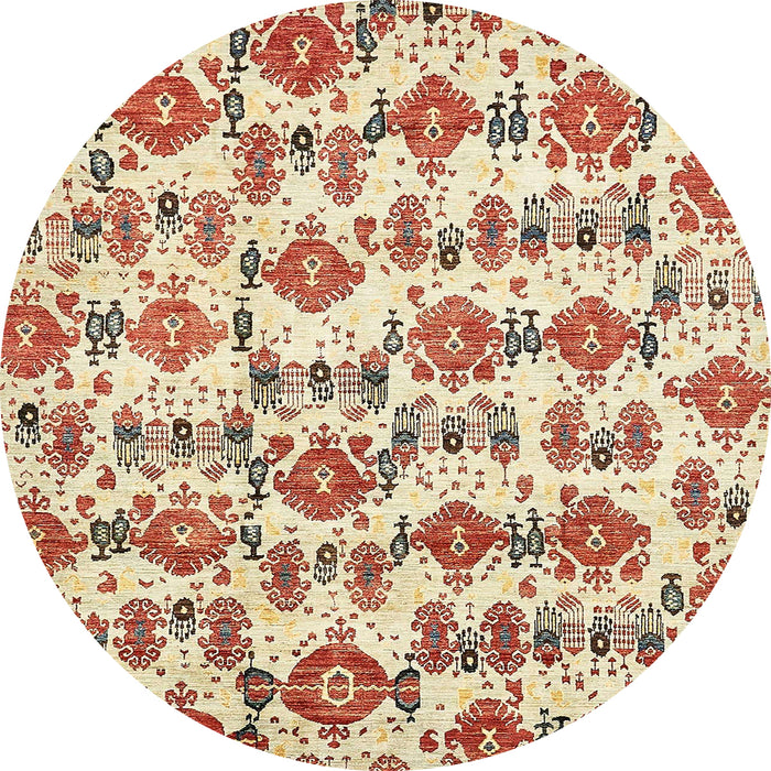 Round Machine Washable Abstract Khaki Gold Rug, wshabs344