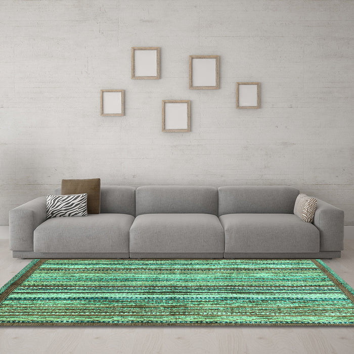 Machine Washable Abstract Turquoise Modern Area Rugs in a Living Room,, wshabs3450turq