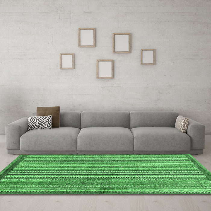 Machine Washable Abstract Emerald Green Modern Area Rugs in a Living Room,, wshabs3450emgrn
