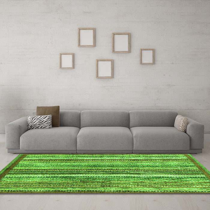 Machine Washable Abstract Green Modern Area Rugs in a Living Room,, wshabs3450grn