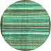 Round Machine Washable Abstract Turquoise Modern Area Rugs, wshabs3450turq