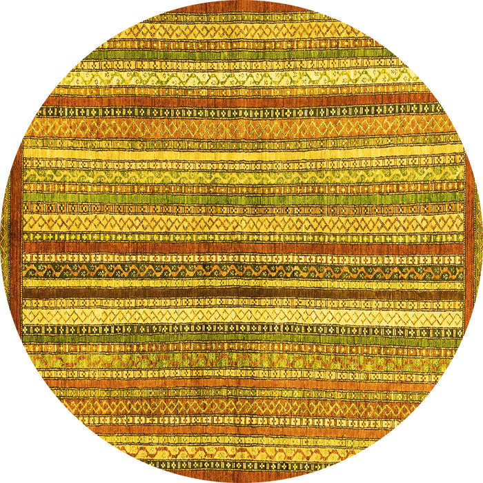 Round Abstract Yellow Modern Rug, abs3450yw