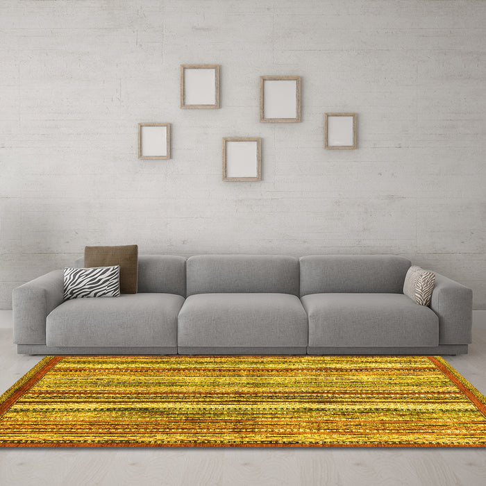 Machine Washable Abstract Yellow Modern Rug in a Living Room, wshabs3450yw