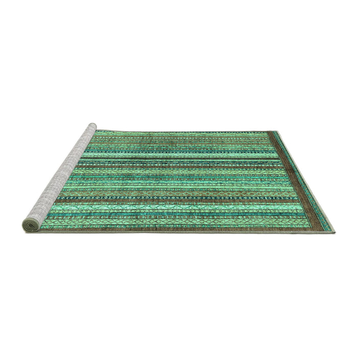 Sideview of Machine Washable Abstract Turquoise Modern Area Rugs, wshabs3450turq