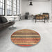 Round Machine Washable Abstract Fire Brick Red Rug in a Office, wshabs3451