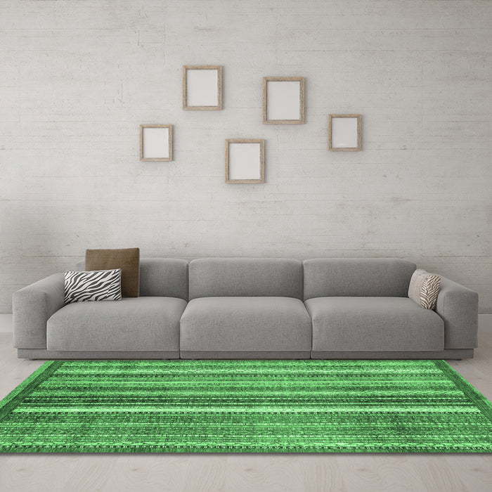 Machine Washable Abstract Emerald Green Modern Area Rugs in a Living Room,, wshabs3451emgrn