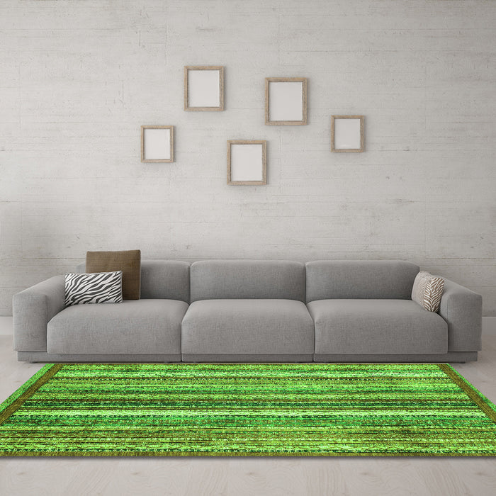 Machine Washable Abstract Green Modern Area Rugs in a Living Room,, wshabs3451grn