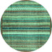 Round Machine Washable Abstract Turquoise Modern Area Rugs, wshabs3451turq