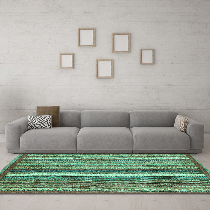Machine Washable Abstract Turquoise Modern Area Rugs in a Living Room,, wshabs3451turq