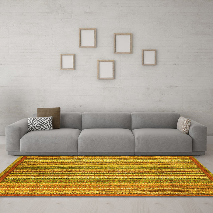Machine Washable Abstract Yellow Modern Rug in a Living Room, wshabs3451yw