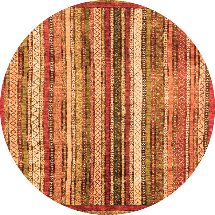 Round Machine Washable Abstract Orange Modern Area Rugs, wshabs3451org
