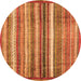 Round Machine Washable Abstract Orange Modern Area Rugs, wshabs3451org