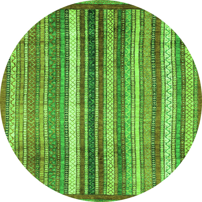 Round Machine Washable Abstract Green Modern Area Rugs, wshabs3451grn