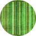 Round Machine Washable Abstract Green Modern Area Rugs, wshabs3451grn