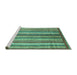 Sideview of Machine Washable Abstract Turquoise Modern Area Rugs, wshabs3451turq