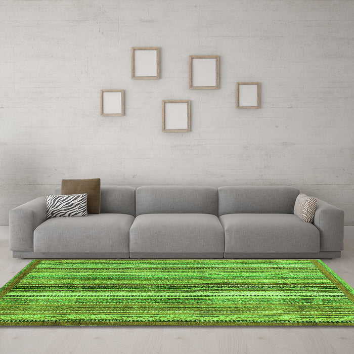 Machine Washable Abstract Green Modern Area Rugs in a Living Room,, wshabs3452grn
