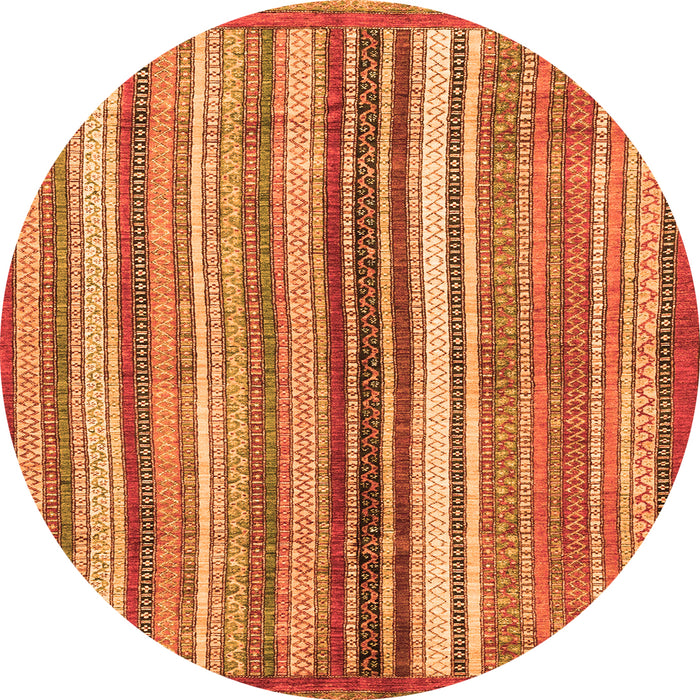 Round Machine Washable Abstract Orange Modern Area Rugs, wshabs3452org