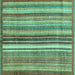 Square Machine Washable Abstract Turquoise Modern Area Rugs, wshabs3452turq