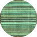 Round Machine Washable Abstract Turquoise Modern Area Rugs, wshabs3452turq