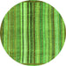 Round Machine Washable Abstract Green Modern Area Rugs, wshabs3452grn