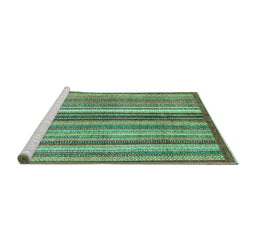 Sideview of Machine Washable Abstract Turquoise Modern Area Rugs, wshabs3452turq