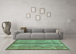 Machine Washable Abstract Turquoise Modern Area Rugs in a Living Room,, wshabs3452turq