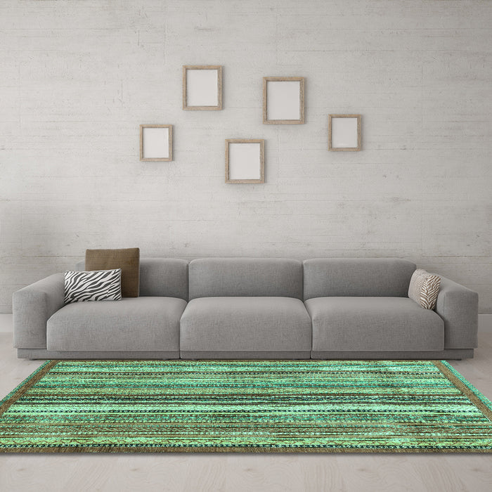 Machine Washable Abstract Turquoise Modern Area Rugs in a Living Room,, wshabs3452turq