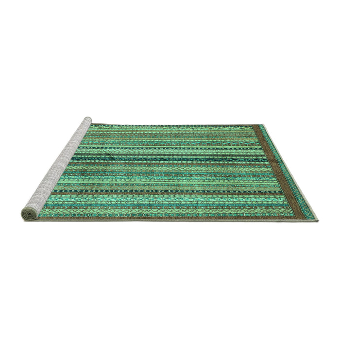 Sideview of Machine Washable Abstract Turquoise Modern Area Rugs, wshabs3453turq