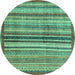 Round Machine Washable Abstract Turquoise Modern Area Rugs, wshabs3453turq