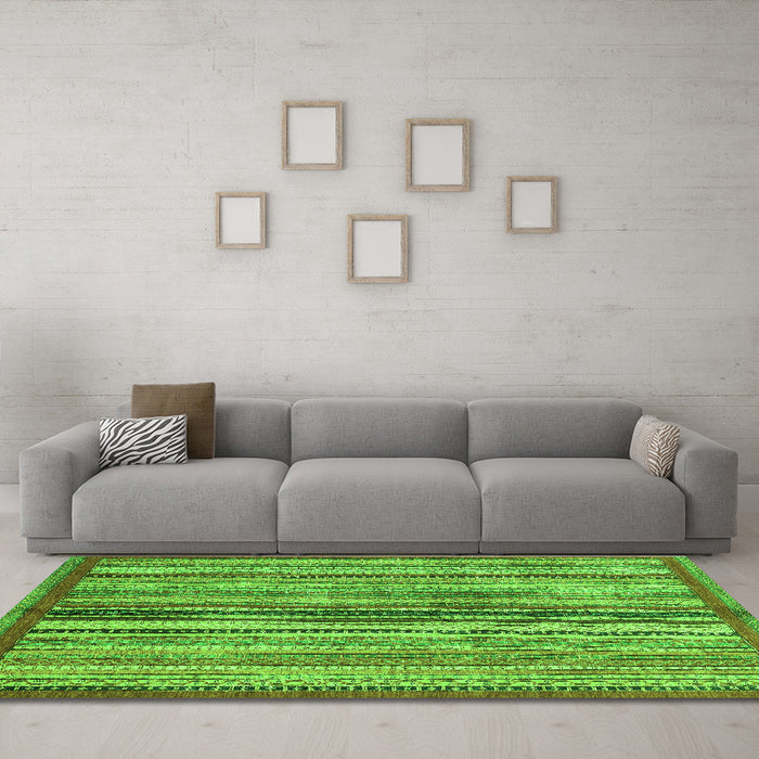 Machine Washable Abstract Green Modern Area Rugs in a Living Room,, wshabs3453grn