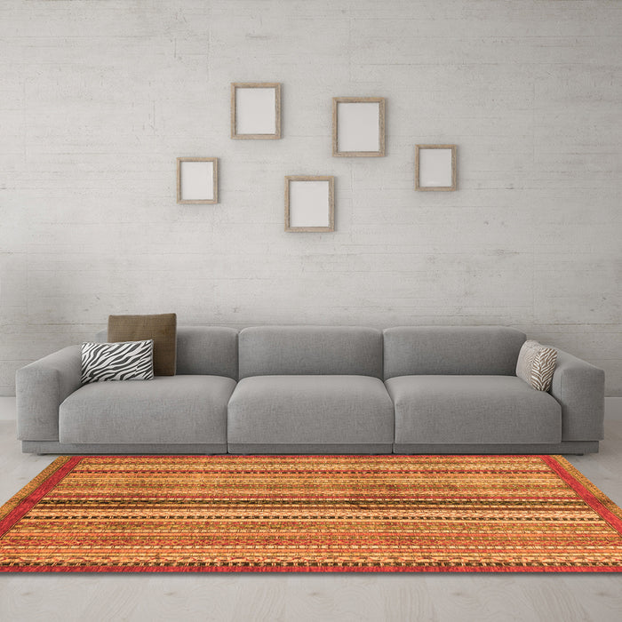 Machine Washable Abstract Orange Modern Area Rugs in a Living Room, wshabs3453org