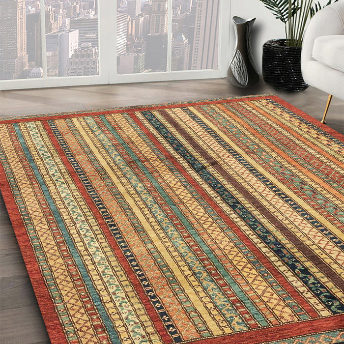 Abstract Metallic Gold Modern Rug in Family Room, abs3453