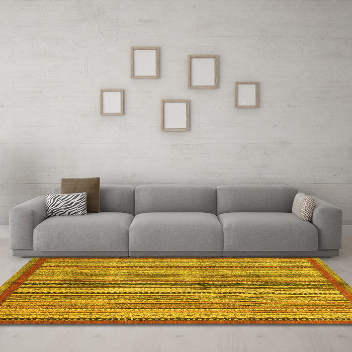Machine Washable Abstract Yellow Modern Rug in a Living Room, wshabs3453yw