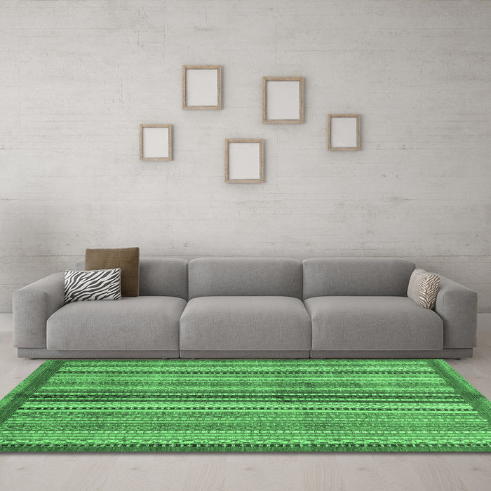 Machine Washable Abstract Emerald Green Modern Area Rugs in a Living Room,, wshabs3453emgrn
