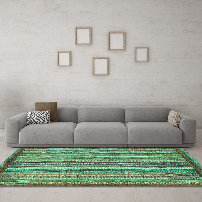 Machine Washable Abstract Turquoise Modern Area Rugs in a Living Room,, wshabs3454turq