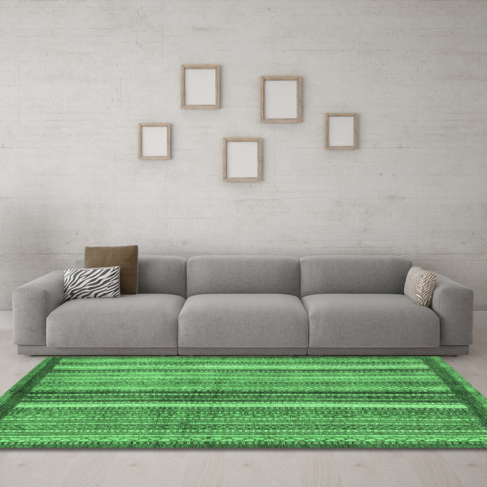 Machine Washable Abstract Emerald Green Modern Area Rugs in a Living Room,, wshabs3454emgrn