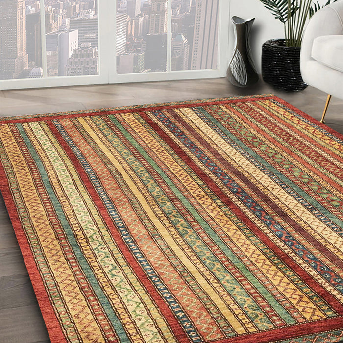 Abstract Metallic Gold Modern Rug in Family Room, abs3454