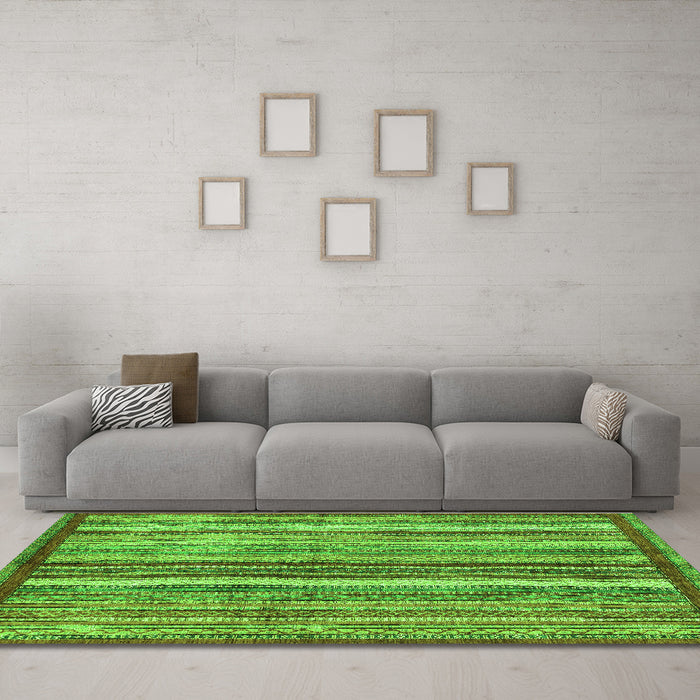 Machine Washable Abstract Green Modern Area Rugs in a Living Room,, wshabs3454grn
